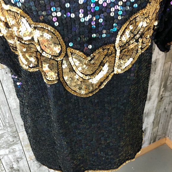Vintage sequin blouse Elegance Anujan Silk and sequins Medium - Picture 3 of 11